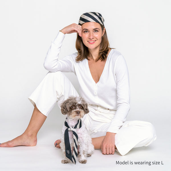 Pet accessories | Scarf Scrunchie | Dogily Dogily Serene bundle set in Black Stripes, includes square scarf, scrunchie, and slim hair tie