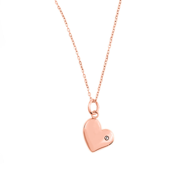 Elin Rose Gold Heart Pendant Necklace, CZ Stone | 14K Rose Gold Necklace Accessories - Dogily