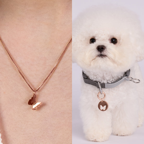 Lillia Butterfly Shape Best Friend Set | 14K Rose Gold Necklace & Pet Tag | Pet Accessories - Dogily